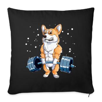 Corgi Weightlifting - Throw Pillow Cover 17.5” x 17.5” - black - Front