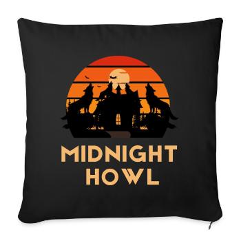 Midnight Howl Wolf Retro Sunset Shirt - Throw Pillow Cover 17.5” x 17.5” - black - Front