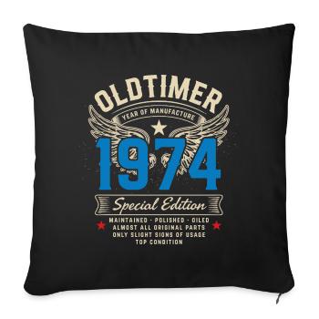 Vintage 1974  Old-timer Man Myth Legend Retro - Throw Pillow Cover 17.5” x 17.5” - black - Front