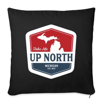Vintage Up North Michigan - Throw Pillow Cover 17.5” x 17.5” - black - Front