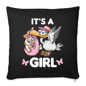 IT S A GIRL Stork Baby Binkie Birth Daughter Love - Throw Pillow Cover 17.5” x 17.5” - black - Front