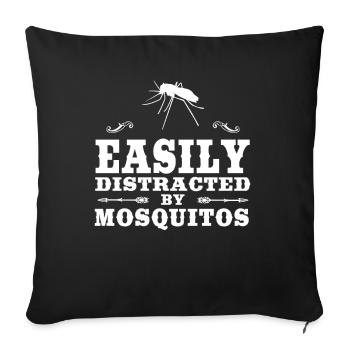 Easily Distracted By Mosquitos Funny Mosquito Desi - Throw Pillow Cover 17.5” x 17.5” - black - Front