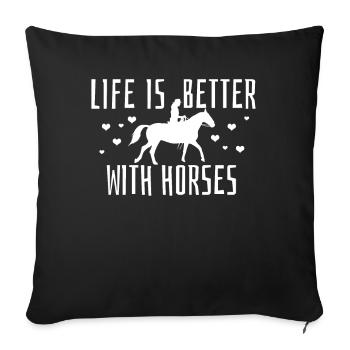 Horseback Horse Equestrian - Throw Pillow Cover 17.5” x 17.5” - black - Front