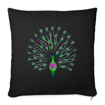 Peacock Animal - Throw Pillow Cover 17.5” x 17.5” - black - Front