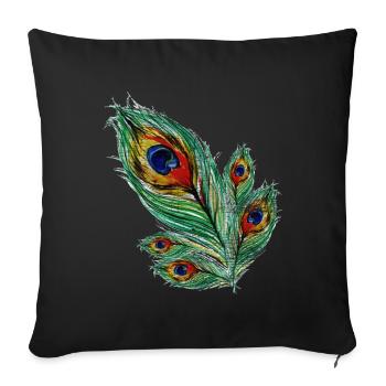 Peacock feather - Throw Pillow Cover 17.5” x 17.5” - black - Front