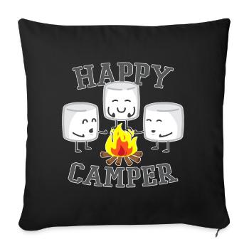 Marshmallows Happy Camper - Throw Pillow Cover 17.5” x 17.5” - black - Front