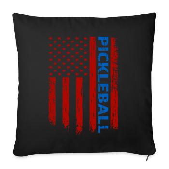 pickleball flag playing pickleball america flag - Throw Pillow Cover 17.5” x 17.5” - black - Front