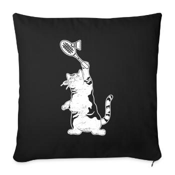 Badminton Badminton Cat - Throw Pillow Cover 17.5” x 17.5” - black - Front