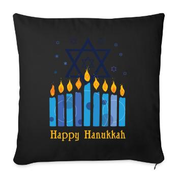 Happy Hanukkah Candles Menorah Hanukkah 2021 - Throw Pillow Cover 17.5” x 17.5” - black - Front