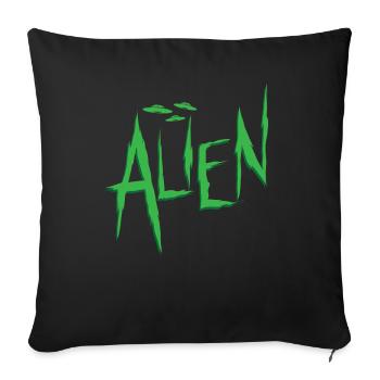 Alien with Ufo - Throw Pillow Cover 17.5” x 17.5” - black - Front