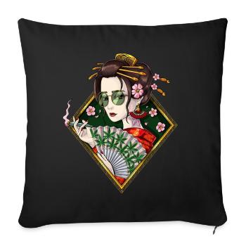 Hippie Stoner Japanese Geisha - Throw Pillow Cover 17.5” x 17.5” - black - Front