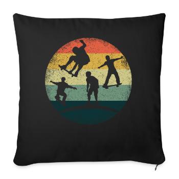 Vintage Skating Boarding Skate Skateboard - Throw Pillow Cover 17.5” x 17.5” - black - Front