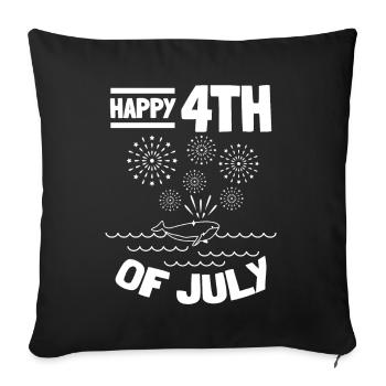 Happy 4th Of July Whale American 4th Of July - Throw Pillow Cover 17.5” x 17.5” - black - Front