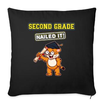 Second Grade Nailed It Primary Elementary School - Throw Pillow Cover 17.5” x 17.5” - black - Front