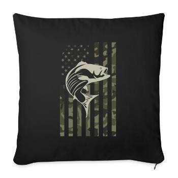 Vintage American Flag - Camo Fishing - Throw Pillow Cover 17.5” x 17.5” - black - Front
