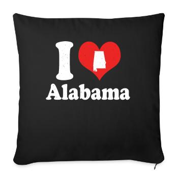 America Citizen US State Love I Heart Alabama - Throw Pillow Cover 17.5” x 17.5” - black - Front