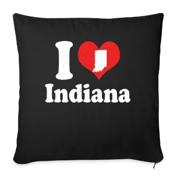 America Citizen US State Love I Heart Indiana - Throw Pillow Cover 17.5” x 17.5” - black - Front