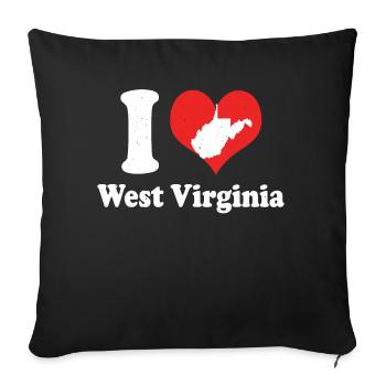 America USA State Love I Heart West Virginia - Throw Pillow Cover 17.5” x 17.5” - black - Front