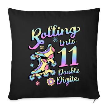 Rolling Into 11 Double Digits Floral Skaters 11th - Throw Pillow Cover 17.5” x 17.5” - black - Front