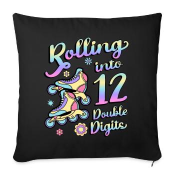 Rolling Into 12 Double Digits Floral Skaters 12th - Throw Pillow Cover 17.5” x 17.5” - black - Front