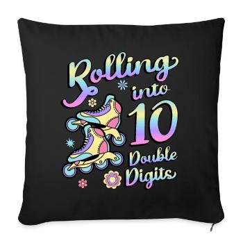 Rolling Into 10 Double Digits Floral Skaters 10th - Throw Pillow Cover 17.5” x 17.5” - black - Front