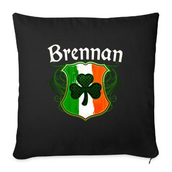 Brennan Irish Surname Ireland Flag Shield Shamrock - Throw Pillow Cover 17.5” x 17.5” - black - Front