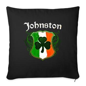 Johnston Irish Surname Ireland Flag Shield - Throw Pillow Cover 17.5” x 17.5” - black - Front