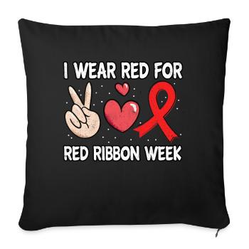 Peace Ribbon Week October I Wear Red - Throw Pillow Cover 17.5” x 17.5” - black - Front