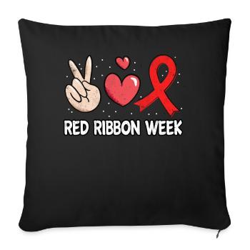 Red Peace Ribbon Week Awareness October - Throw Pillow Cover 17.5” x 17.5” - black - Front