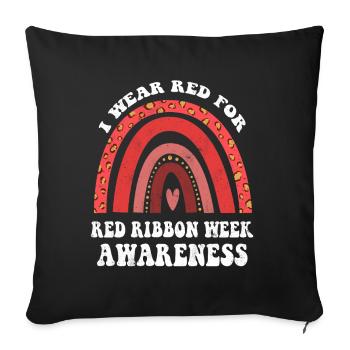Rainbow Ribbon Week October I Wear Red Awareness - Throw Pillow Cover 17.5” x 17.5” - black - Front