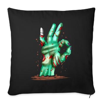 Zombie Hand Out Of Grave Showing Excellent Sign - Throw Pillow Cover 17.5” x 17.5” - black - Front