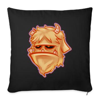 Grumpy Brown Monster With Horns Halloween - Throw Pillow Cover 17.5” x 17.5” - black - Front