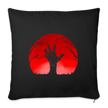 Zombie Hand Shadow Out Of Grave Red Moon Halloween - Throw Pillow Cover 17.5” x 17.5” - black - Front
