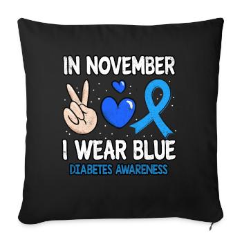 Heart Peace Blue In November Diabetes Awareness - Throw Pillow Cover 17.5” x 17.5” - black - Front