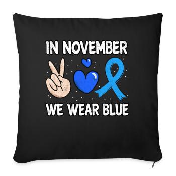 Love Peace Blue November Diabetes Awareness Month - Throw Pillow Cover 17.5” x 17.5” - black - Front