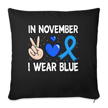 Love Peace Blue In November Diabetes Awareness - Throw Pillow Cover 17.5” x 17.5” - black - Front