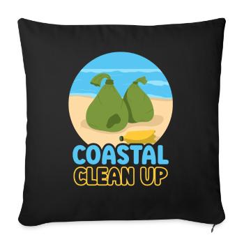 Coastal Clean Up Coast Beaches Cleaning Beach - Throw Pillow Cover 17.5” x 17.5” - black - Front