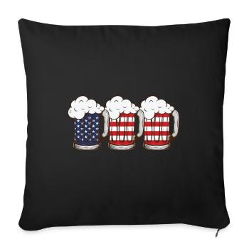 Beer America America Flag Usa Flag - Throw Pillow Cover 17.5” x 17.5” - black - Front