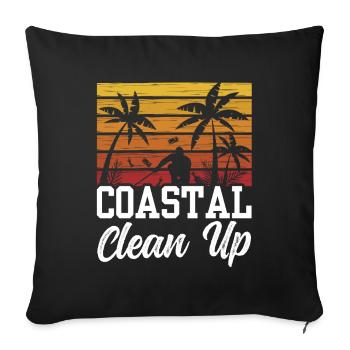 Coastal Clean Up Cleaning Beach Beaches Coast - Throw Pillow Cover 17.5” x 17.5” - black - Front