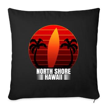 North Shore Hawaii Long Board Retro Surf Board - Throw Pillow Cover 17.5” x 17.5” - black - Front