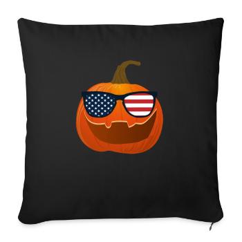 Patriotic Pumpkin American Flag Glasses Halloween - Throw Pillow Cover 17.5” x 17.5” - black - Front