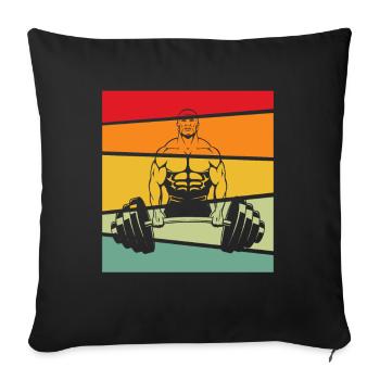 body building retro - Throw Pillow Cover 17.5” x 17.5” - black - Front