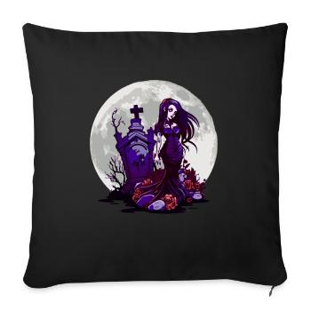Goth Pin Up Girl Standing Next To A Grave - Goth - Throw Pillow Cover 17.5” x 17.5” - black - Front