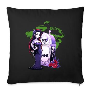 Goth Pin Up Girl Standing Next To A Grave - Goth - Throw Pillow Cover 17.5” x 17.5” - black - Front