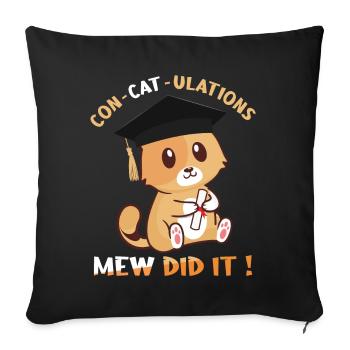 Cute Cat Graduate Graduating 2023 Graduation - Throw Pillow Cover 17.5” x 17.5” - black - Front