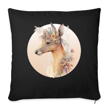 Australian Kangaroo Flower Crown Watercolor Animal - Throw Pillow Cover 17.5” x 17.5” - black - Front