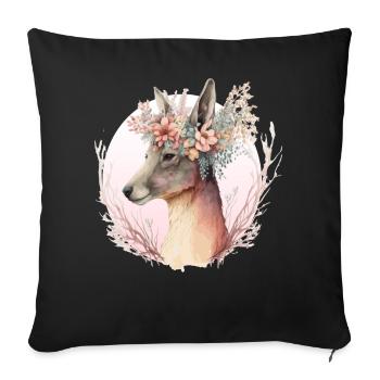 Watercolor Kangaroo Flower Crown Australian Animal - Throw Pillow Cover 17.5” x 17.5” - black - Front