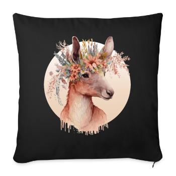 Cute Australian Kangaroo Flower Crown Animal Lover - Throw Pillow Cover 17.5” x 17.5” - black - Front