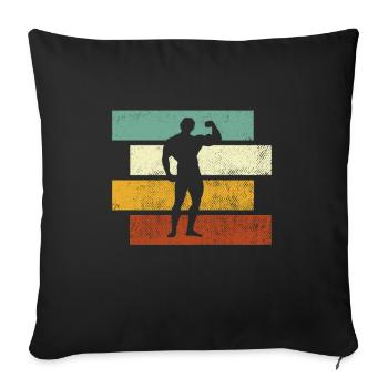 body building retro - Throw Pillow Cover 17.5” x 17.5” - black - Front