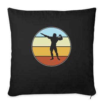 body building retro - Throw Pillow Cover 17.5” x 17.5” - black - Front